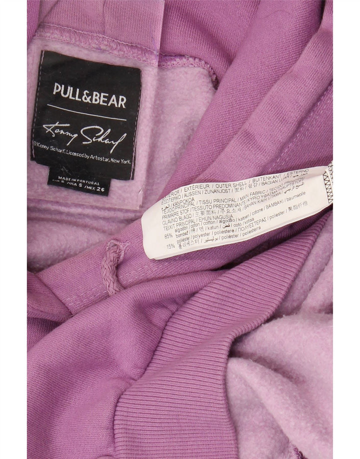 Męski sweter z kapturem Pull & Bear z grafiką i luźnym krojem, mały, fioletowy, bawełniany