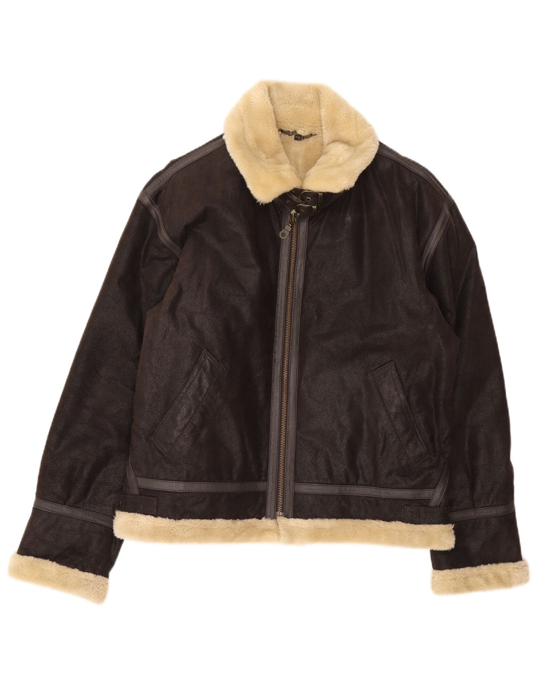 Męska kurtka Bomber Shearling w stylu vintage, UK 38, średnia brązowa skóra