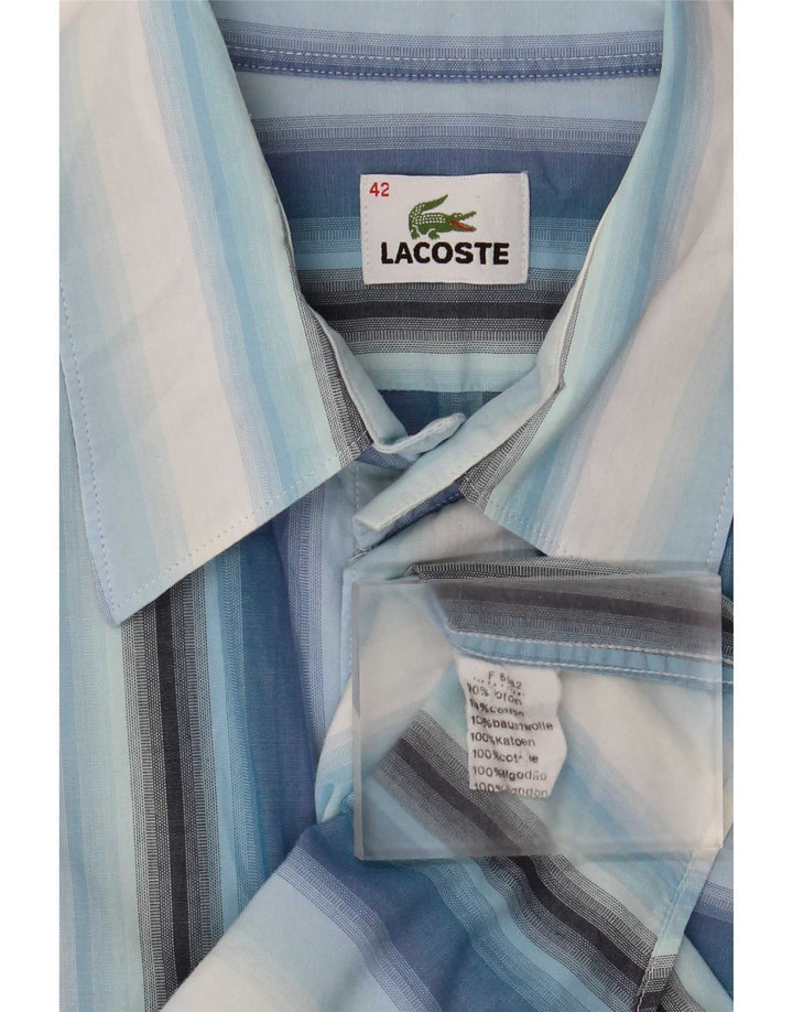 Koszula męska Lacoste z krótkim rękawem, rozmiar 42, duża, niebieska w paski, bawełniana