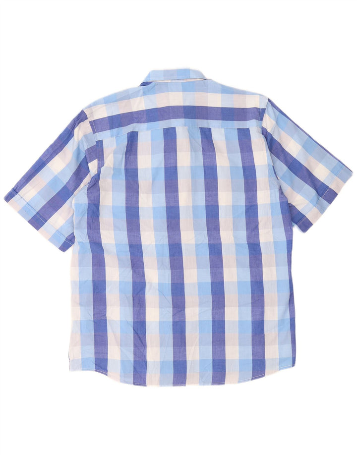 PIERRE CARDIN Mens Short Sleeve Shirt Large Blue Plaid Polyester