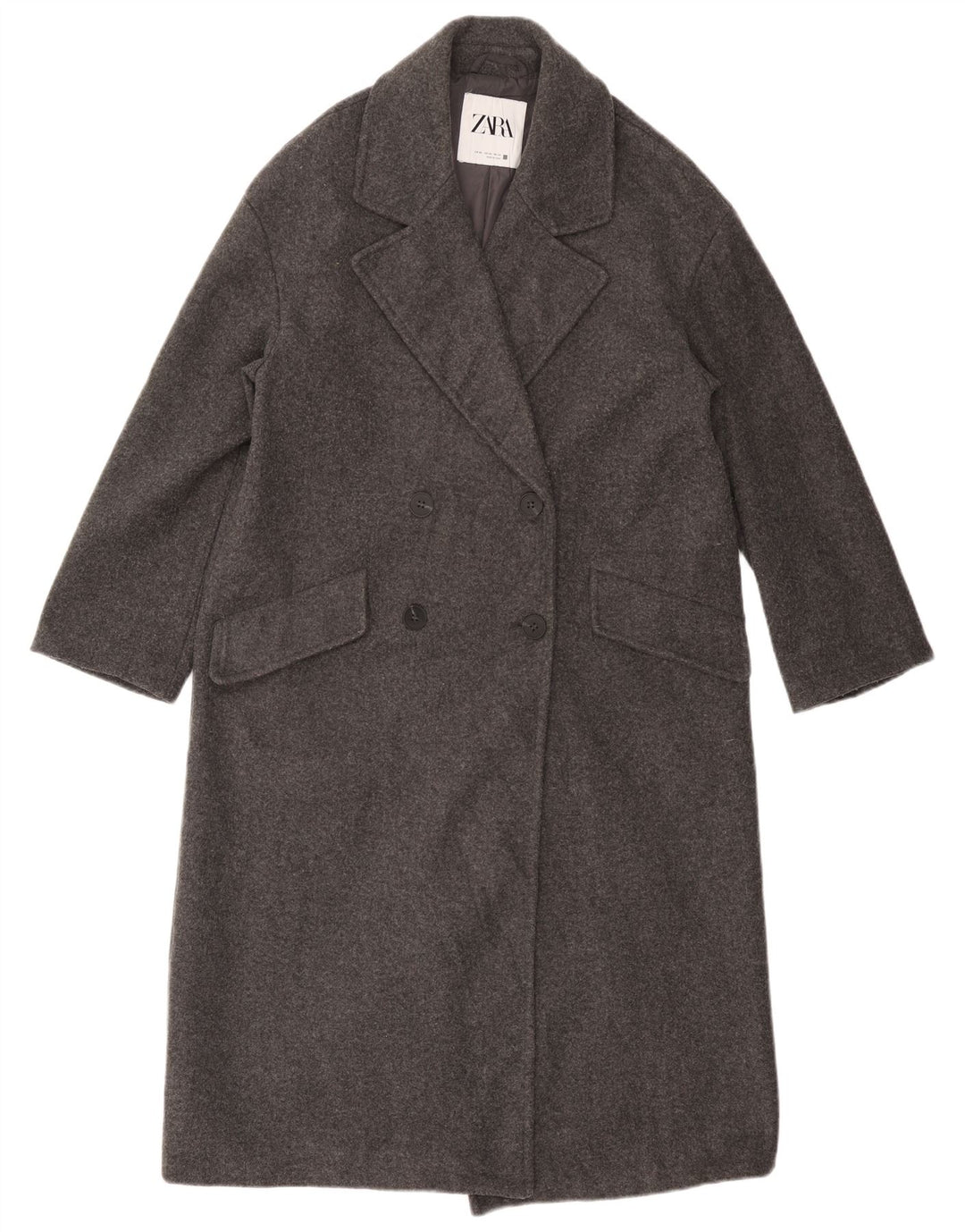 Damski płaszcz oversize z podwójnymi piersiami ZARA UK 6 XS, szary poliester