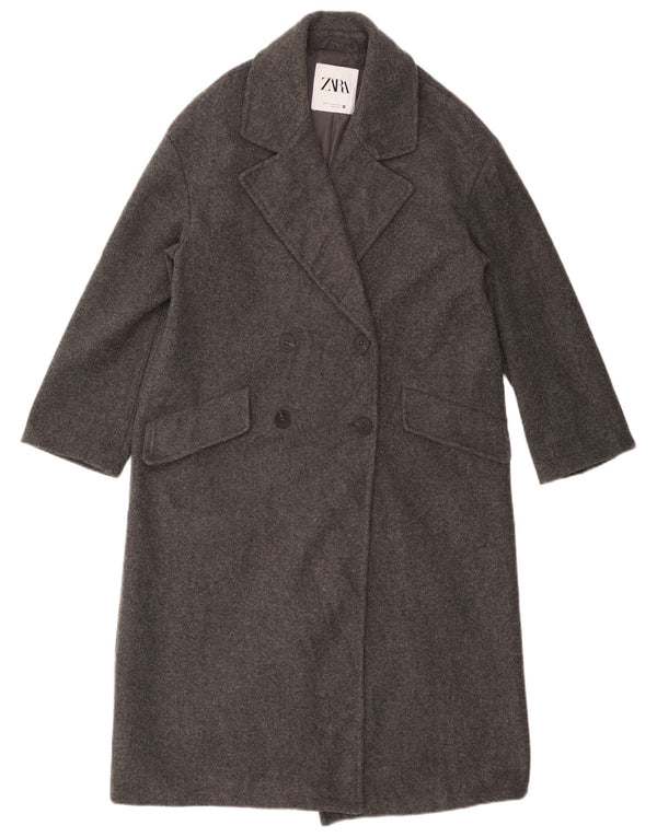 ZARA Womens Oversized Double Breasted Coat UK 6 XS Grey Polyester
