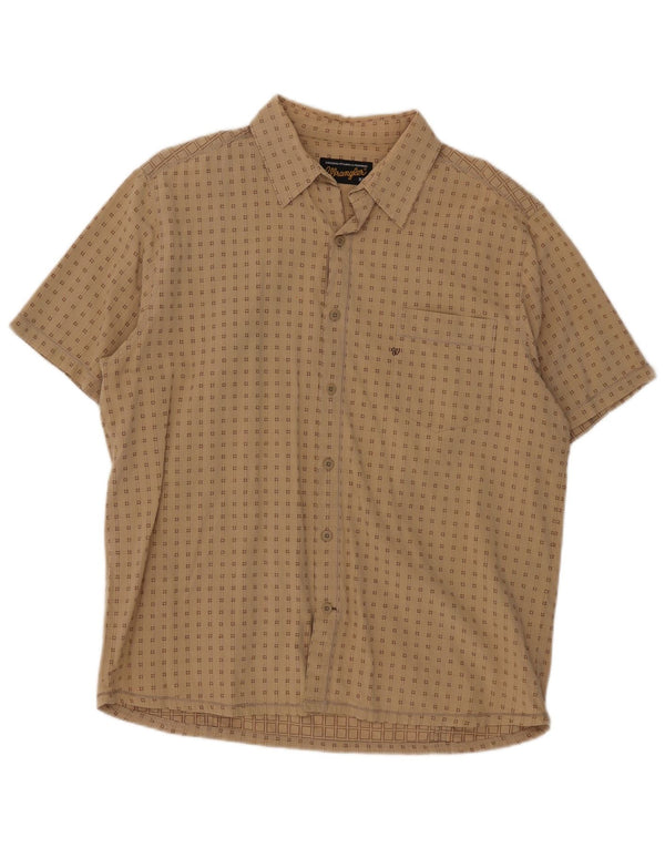 Koszula męska z krótkim rękawem Wrangler XL, beżowa, geometryczna, bawełniana