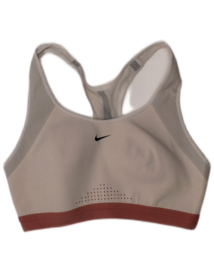 Damski biustonosz sportowy Nike Dri Fit, średni, biały nylon