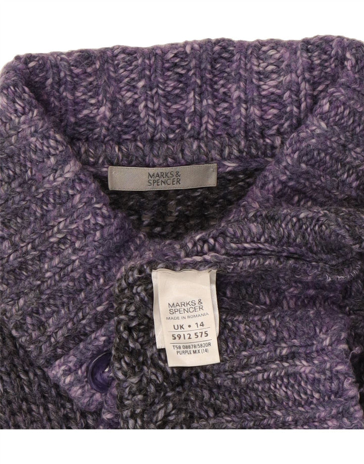 MARKS & SPENCER Womens Cardigan Sweater UK 14 Medium Purple Tie Dye Wool Vintage Marks & Spencer and Second-Hand Marks & Spencer from Messina Hembry 