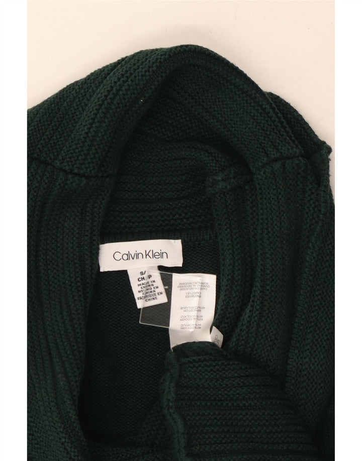 CALVIN KLEIN Damski sweter z golfem UK 10 Small, zielony, bawełniany
