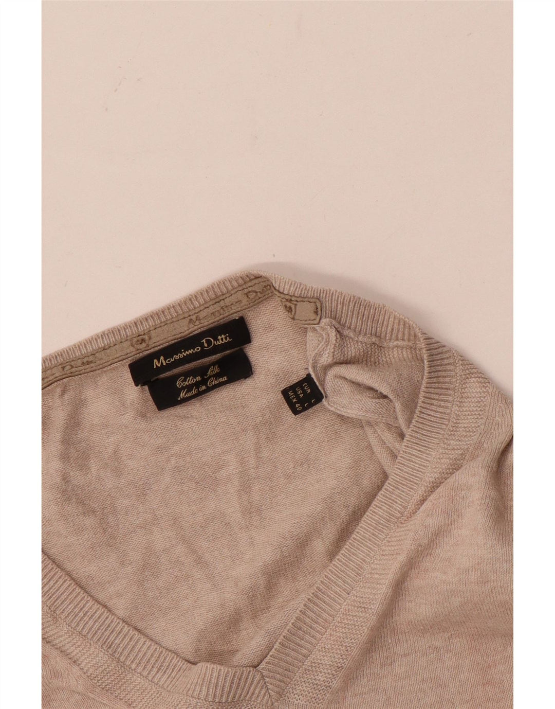 Męski sweter Massimo Dutti z dekoltem w kształcie litery V, duży, beżowy, bawełniany