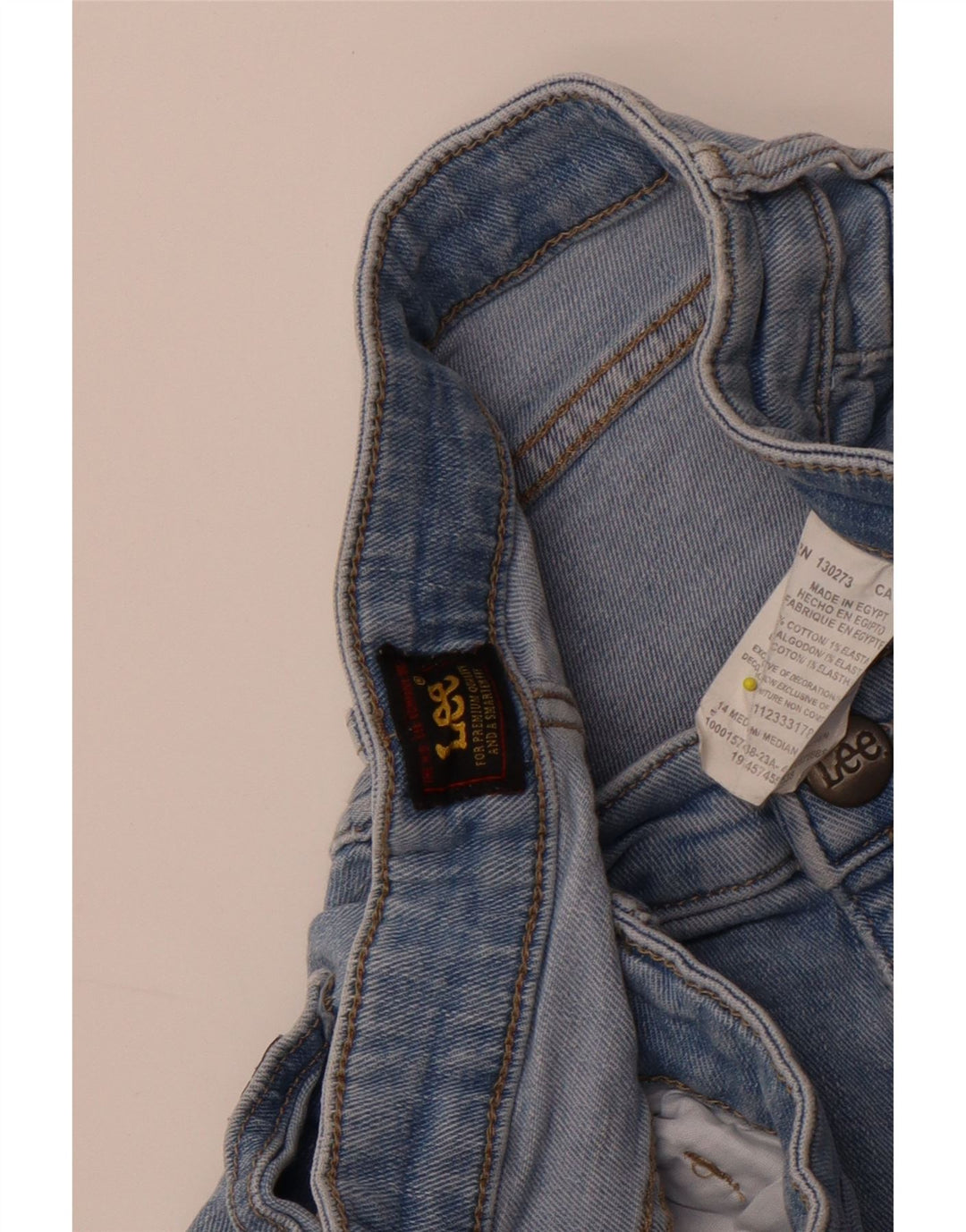 Damskie spodenki jeansowe Lee z wysokim stanem US 14, duże W32, niebieska bawełna