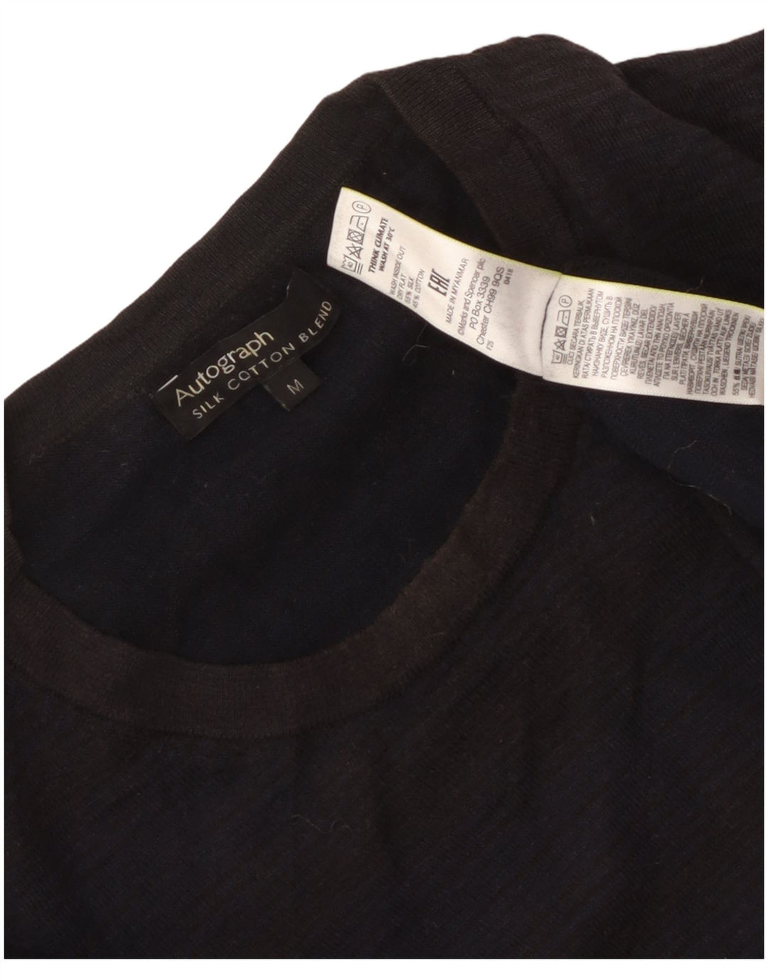 Marks & Spencer Męski sweter z okrągłym dekoltem i autografem, średni granatowy