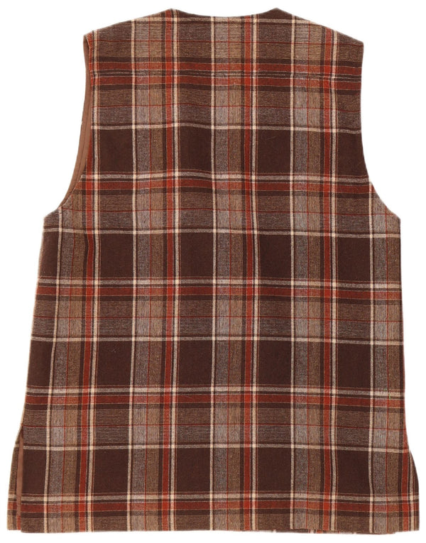 VINTAGE Womens 4 Button Sleeveless Blazer Jacket UK 16 Large Brown Check