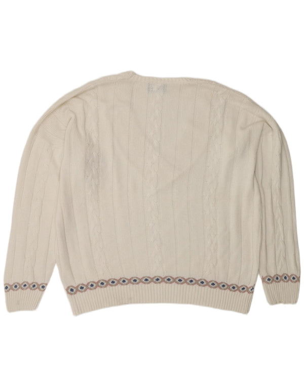 Sweter damski Fiume z dekoltem w szpic UK 20 2XL Biały Fair Isle