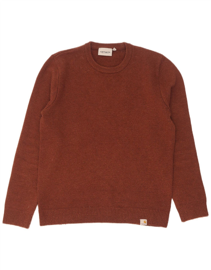Męski sweter Carhartt z okrągłym dekoltem, średnio brązowa wełna owcza