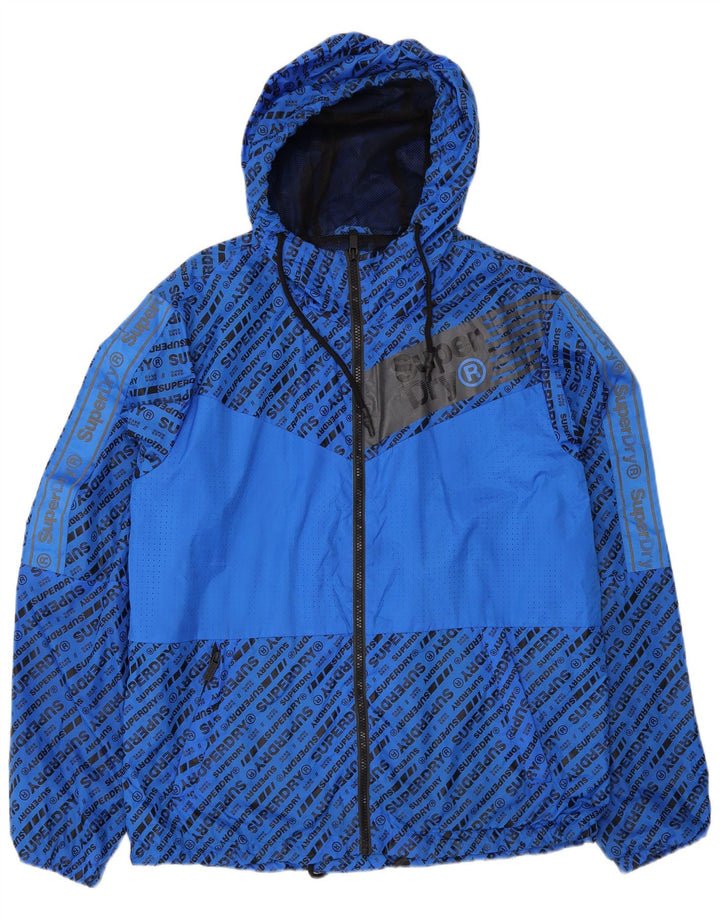 Męska kurtka przeciwdeszczowa z kapturem Superdry, UK 42 XL, niebieski poliester