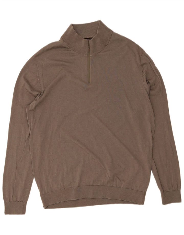 Męski sweter zapinany na zamek Massimo Dutti 2XL Brązowa wełna