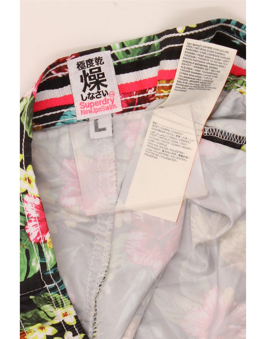 Damskie spodenki kąpielowe Superdry UK 16, duży, wielobarwny, kwiatowy poliester