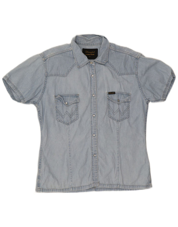 Damska koszula dżinsowa z krótkim rękawem Wrangler UK 18 XL, niebieska, bawełniana