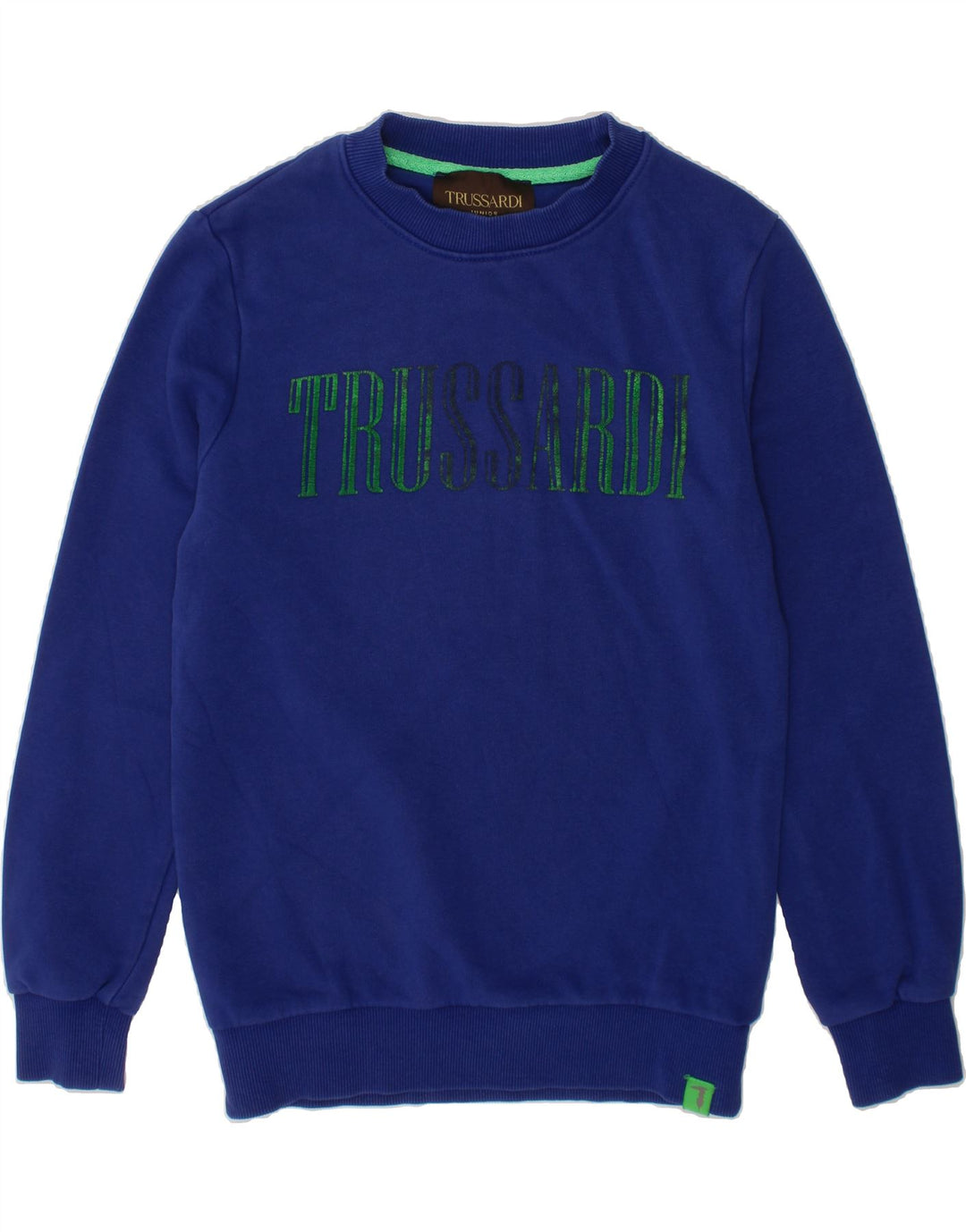 TRUSSARDI JUNIOR Boys Graphic Sweatshirt Jumper 9-10 Years Blue Cotton Vintage Trussardi Junior and Second-Hand Trussardi Junior from Messina Hembry 