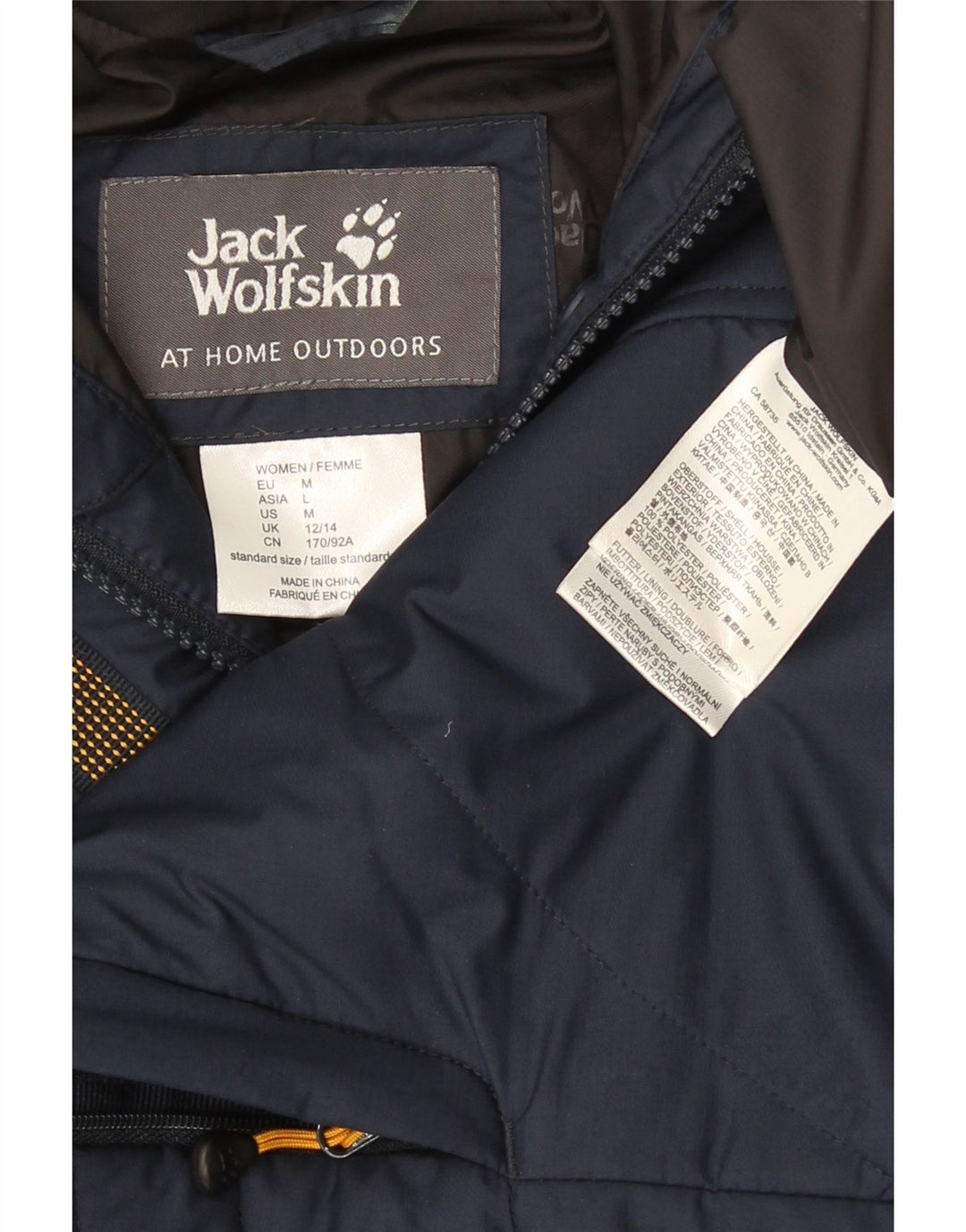 Męski ocieplany płaszcz z kapturem Jack Wolfskin UK 12/14, średni granatowy poliester