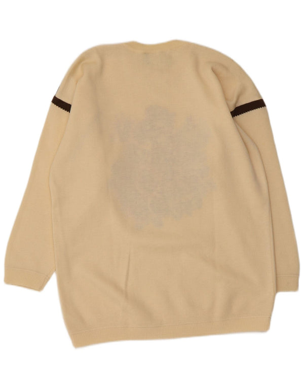 Damski sweter z okrągłym dekoltem PANCALDI & B UK 16, duży, w kolorze złamanej bieli, w kwiaty