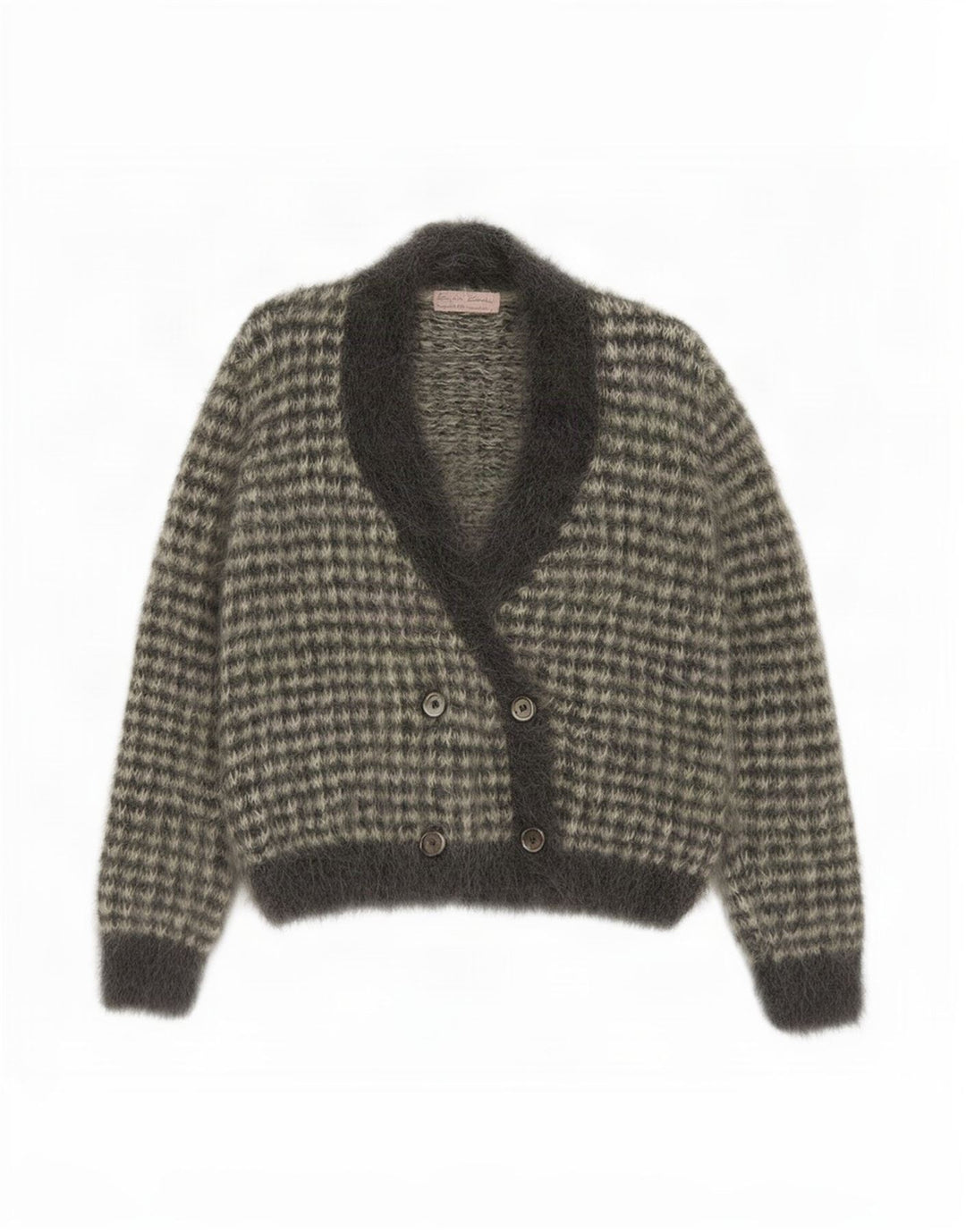 Sweter damski w stylu vintage, UK 12, średni szary moher w pepitkę