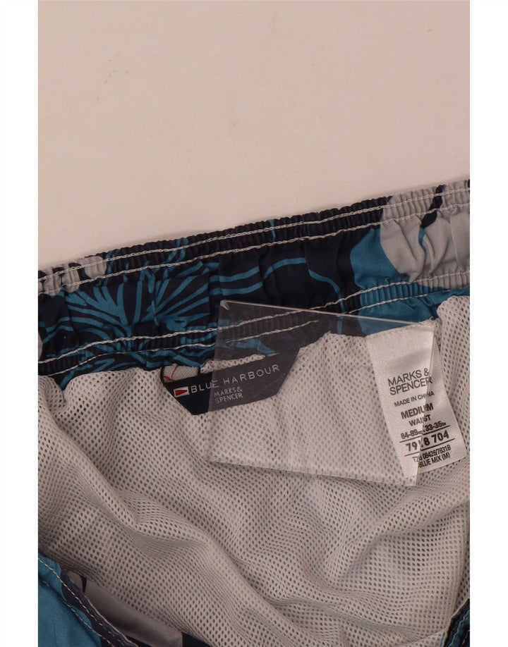 Męskie spodenki kąpielowe Marks & Spencer Blue Harbor, średnio granatowe, w kwiaty