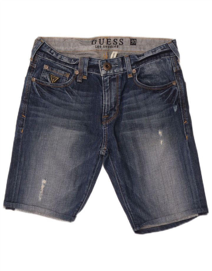 Guess Damskie spodenki jeansowe Lincoln Slim W30 Średnioniebieskie, bawełniane