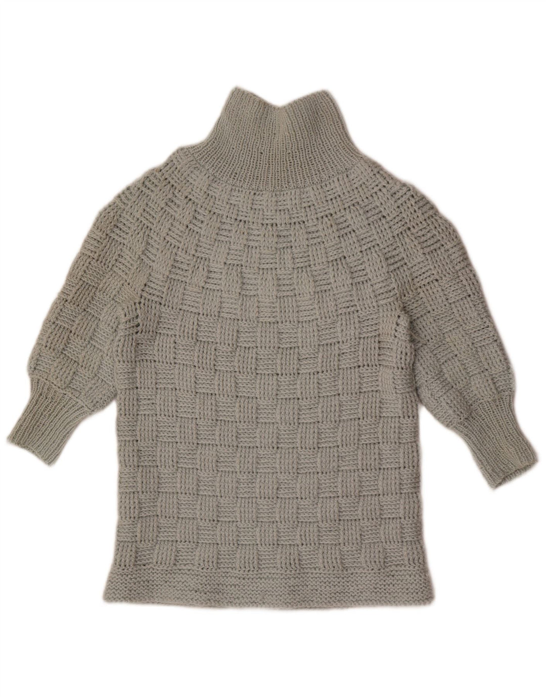 Vintage damski sweter z golfem i rękawami 3/4 UK 14, średni szary