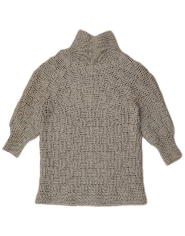 Vintage damski sweter z golfem i rękawami 3/4 UK 14, średni szary