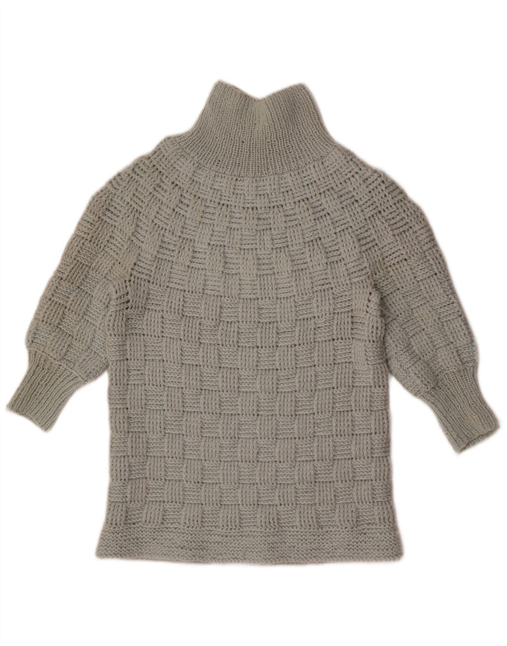 Vintage damski sweter z golfem i rękawami 3/4 UK 14, średni szary