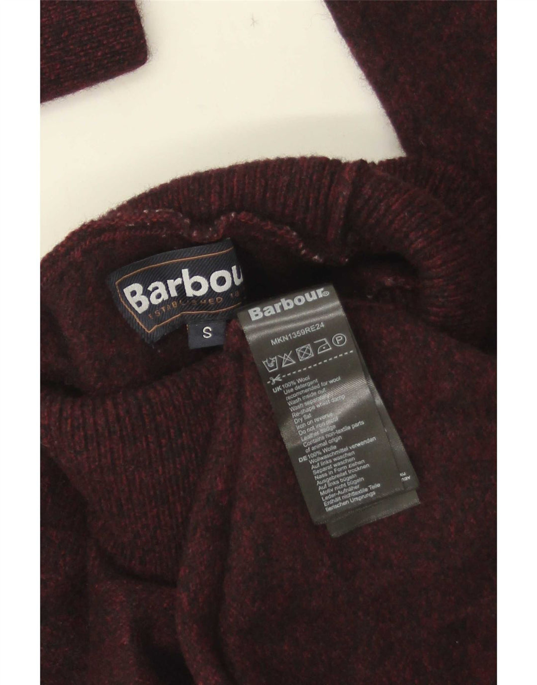 Sweter damski Barbour z wywijanym dekoltem UK 10 Small Brown Wełna