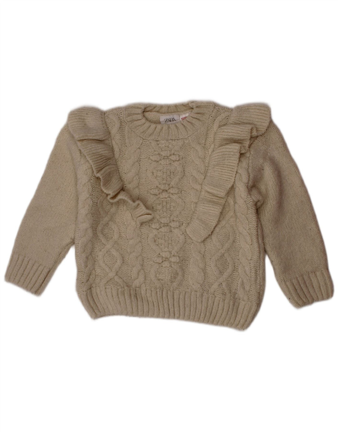 Sweter dziecięcy ZARA z okrągłym dekoltem dla dziewczynki 18-24 miesięcy w kolorze złamanej bieli