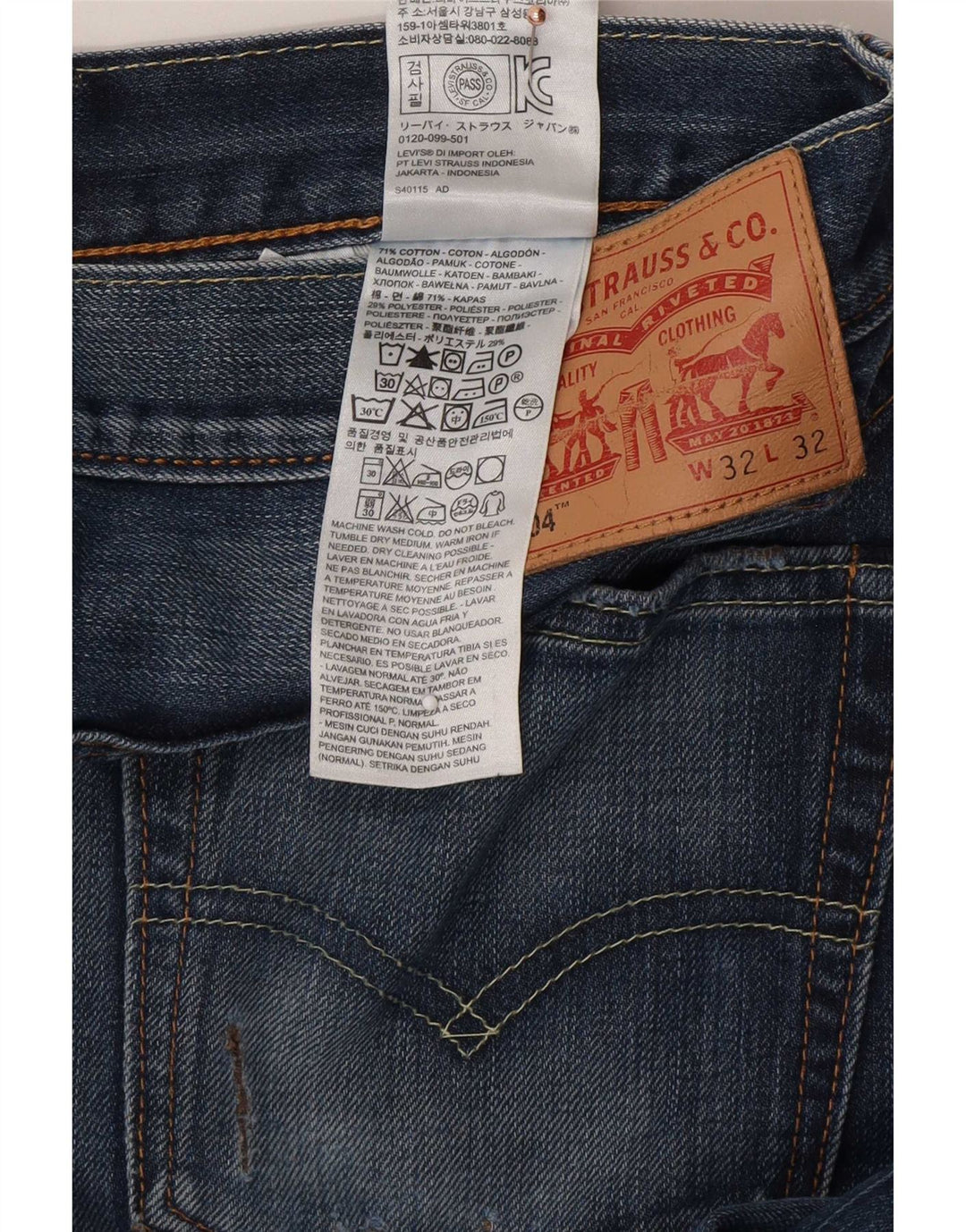 Męskie jeansy Levi's 504 Straight W32 L32 Niebieskie bawełniane