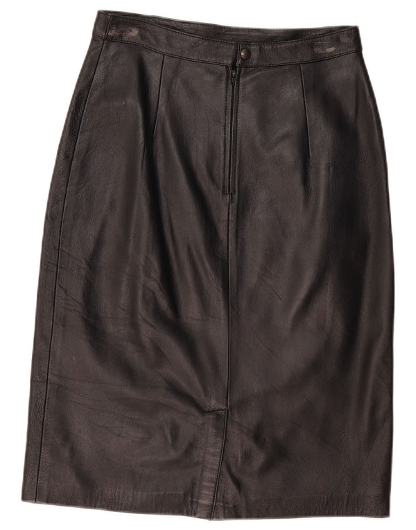 VINTAGE Womens Leather Skirt IT 44 Medium W28  Black Leather