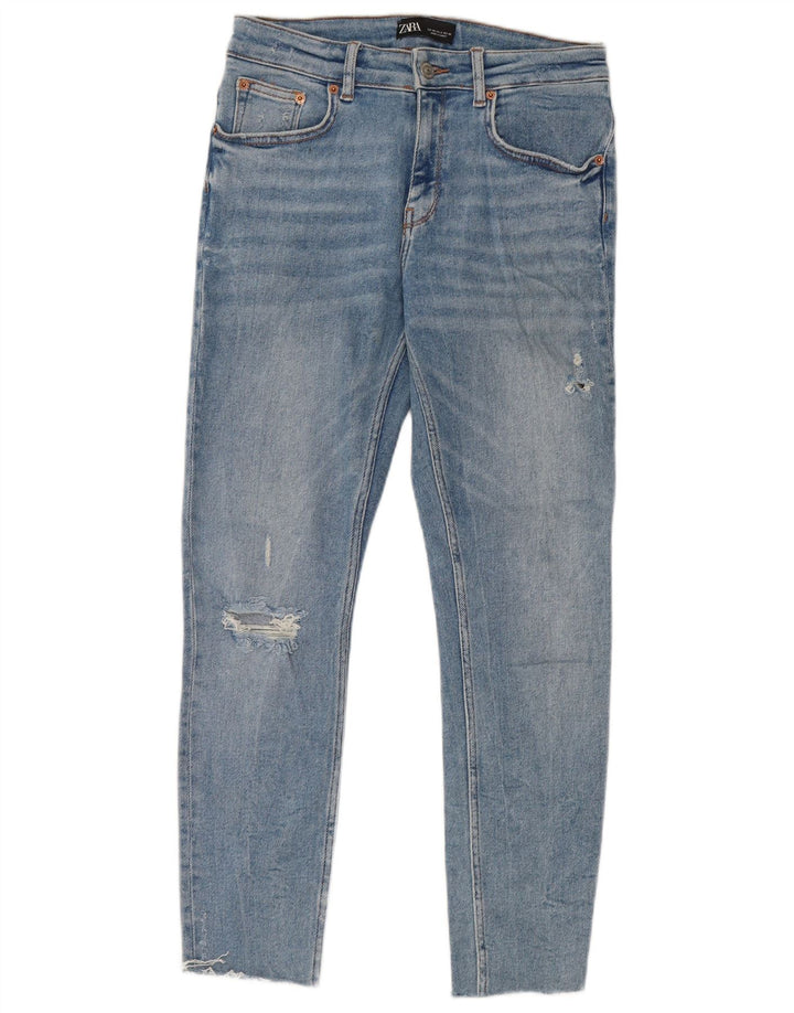 Damskie dżinsy rurki ZARA Crop Distressed EU 40 Medium W30 L26 Niebieskie, bawełniane