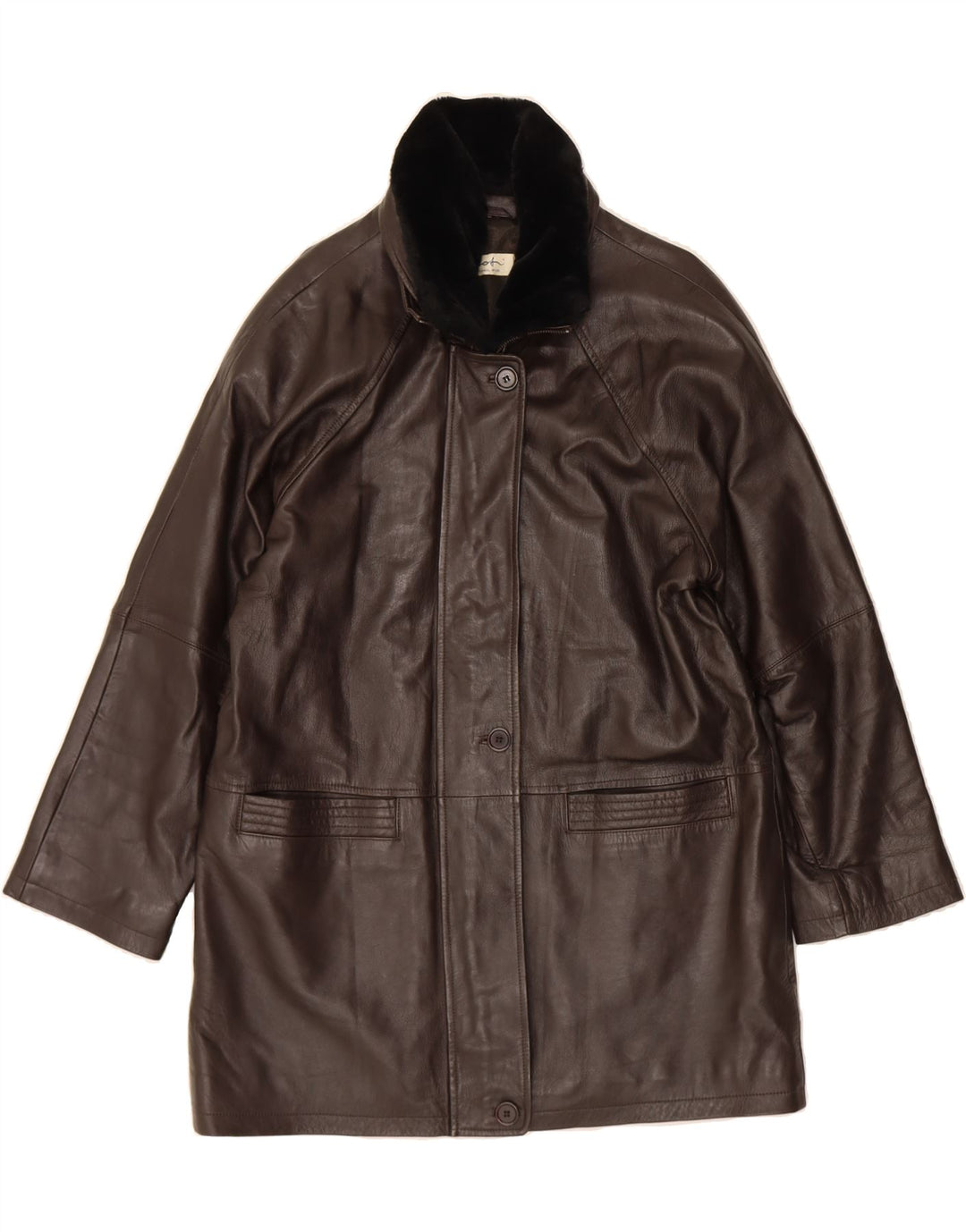 COFI Womens Leather Coat UK 16 Large Brown Leather Vintage Cofi and Second-Hand Cofi from Messina Hembry 