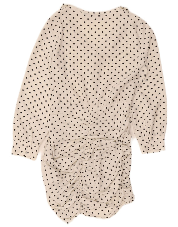 Zara Womens Long Sleeve Bodycon Dress UK 12 Medium White Polka Dot