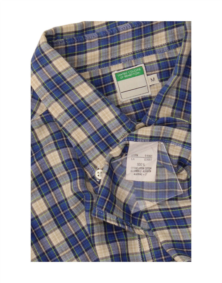 BENETTON Mens Flannel Shirt Medium Blue Check Cotton