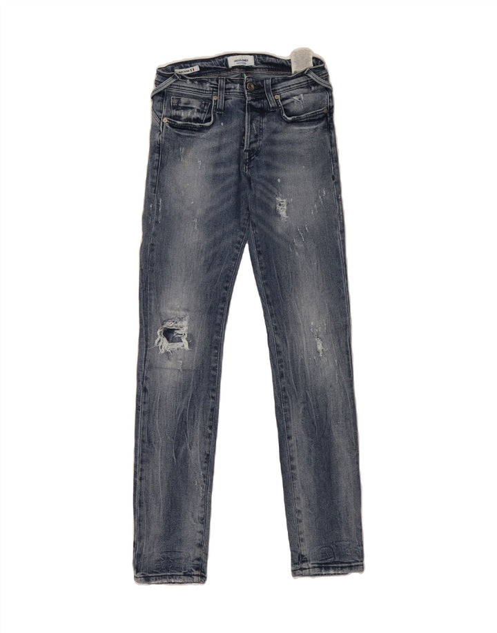 JACK & JONES Mens GLENN Distressed Slim Jeans W27 L32 Blue Cotton Vintage Jack & Jones and Second-Hand Jack & Jones from Messina Hembry 