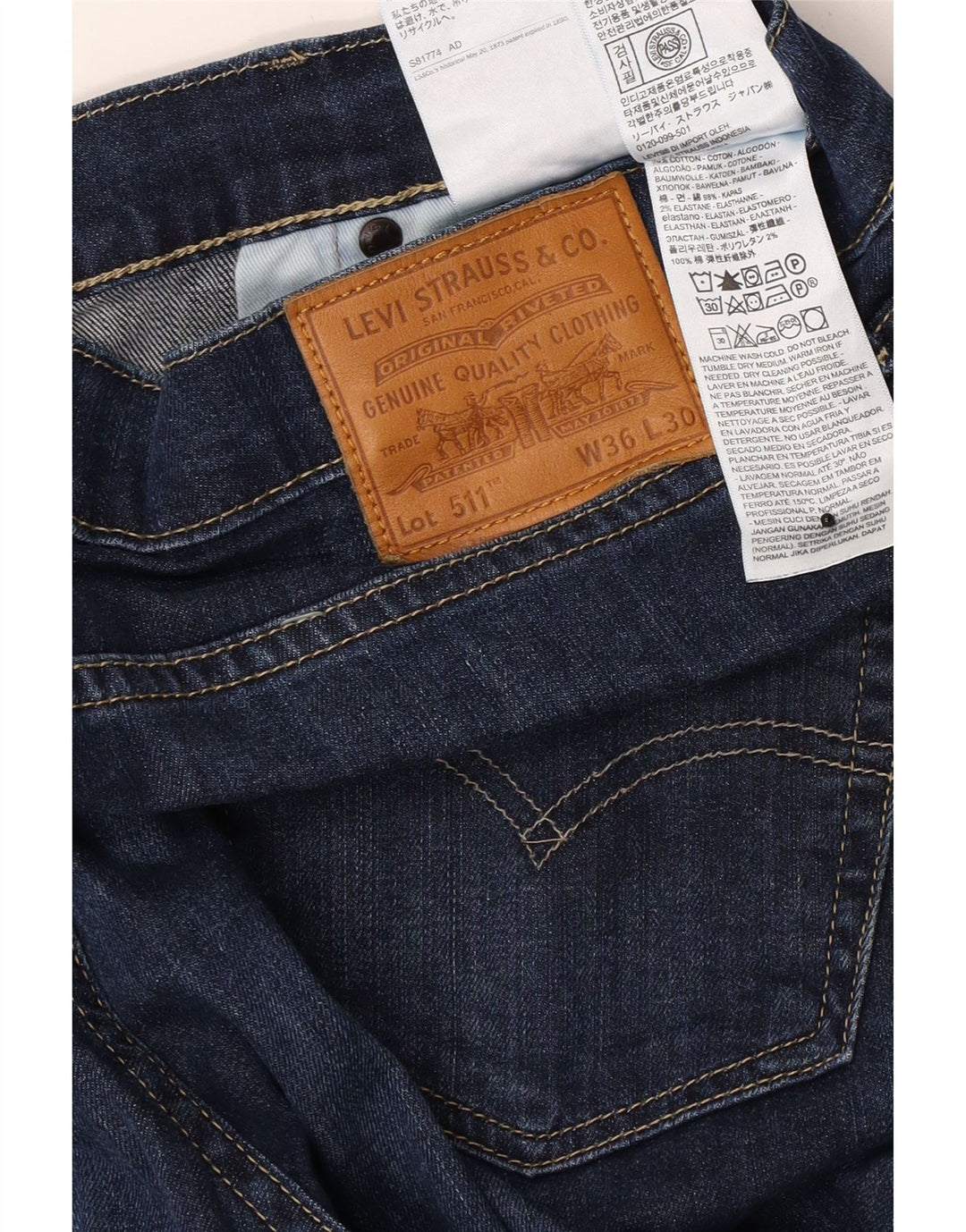 Męskie jeansy Levi's 511 Slim W36 L30 Granatowa bawełna