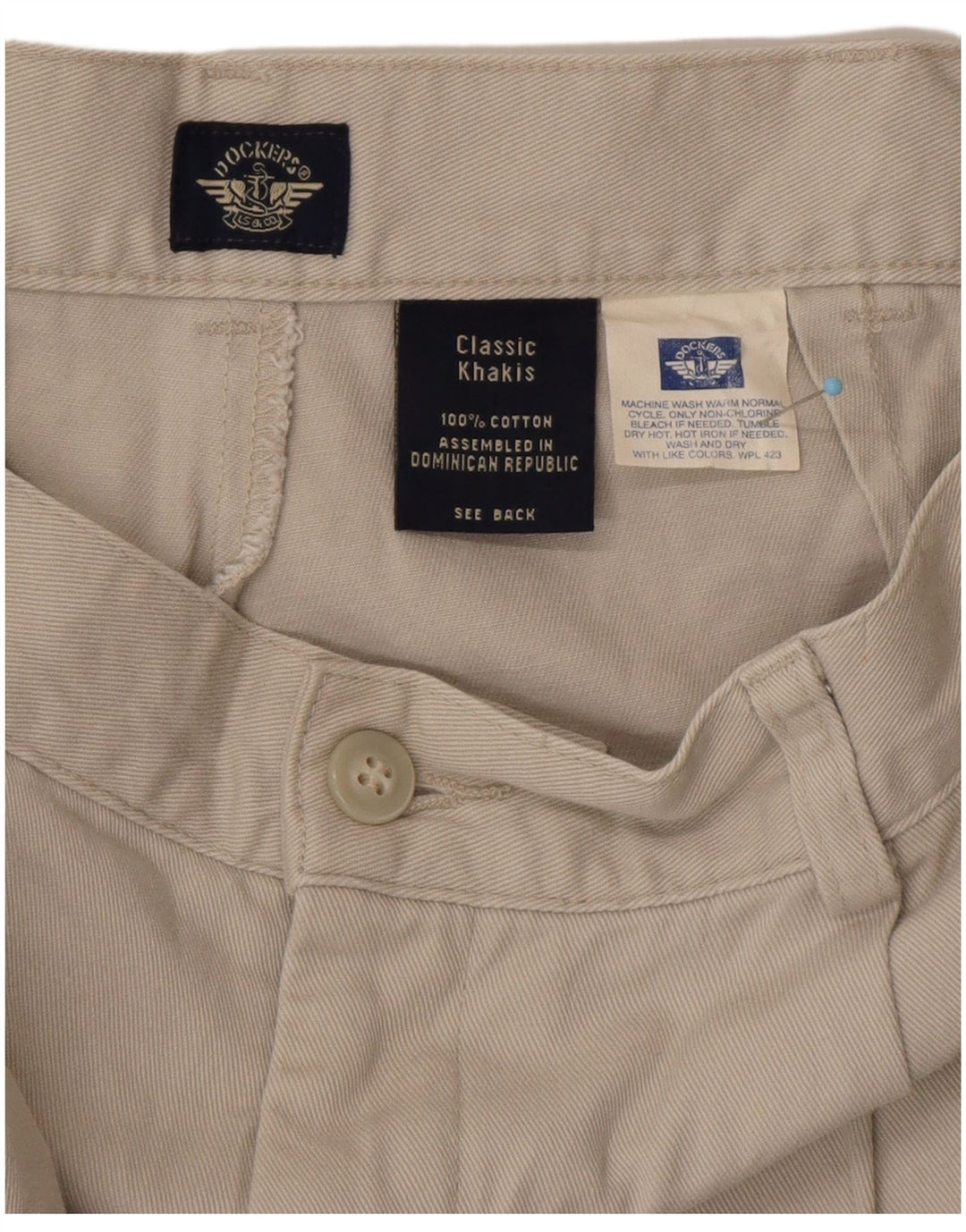 Męskie spodenki chino DOCKERS w kolorze khaki W34, duże, beżowe, bawełniane