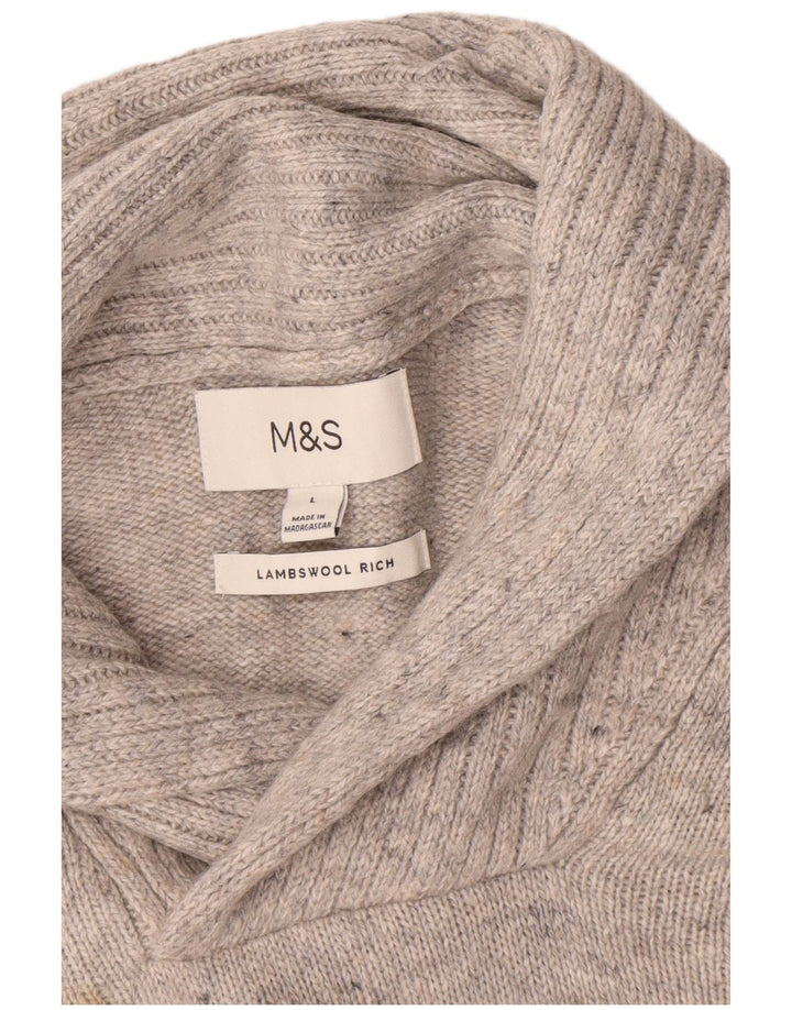 Marks & Spencer Męski sweter z szalowym dekoltem, duży, szary, nakrapiany owcza wełna