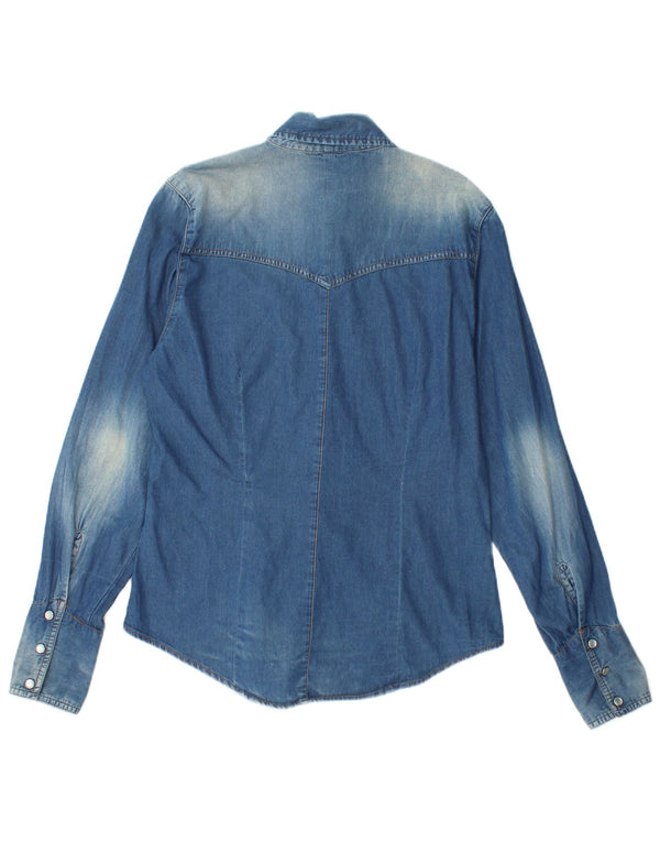 CARRERA Womens Acid Wash Denim Shirt UK 12 Medium Blue Cotton