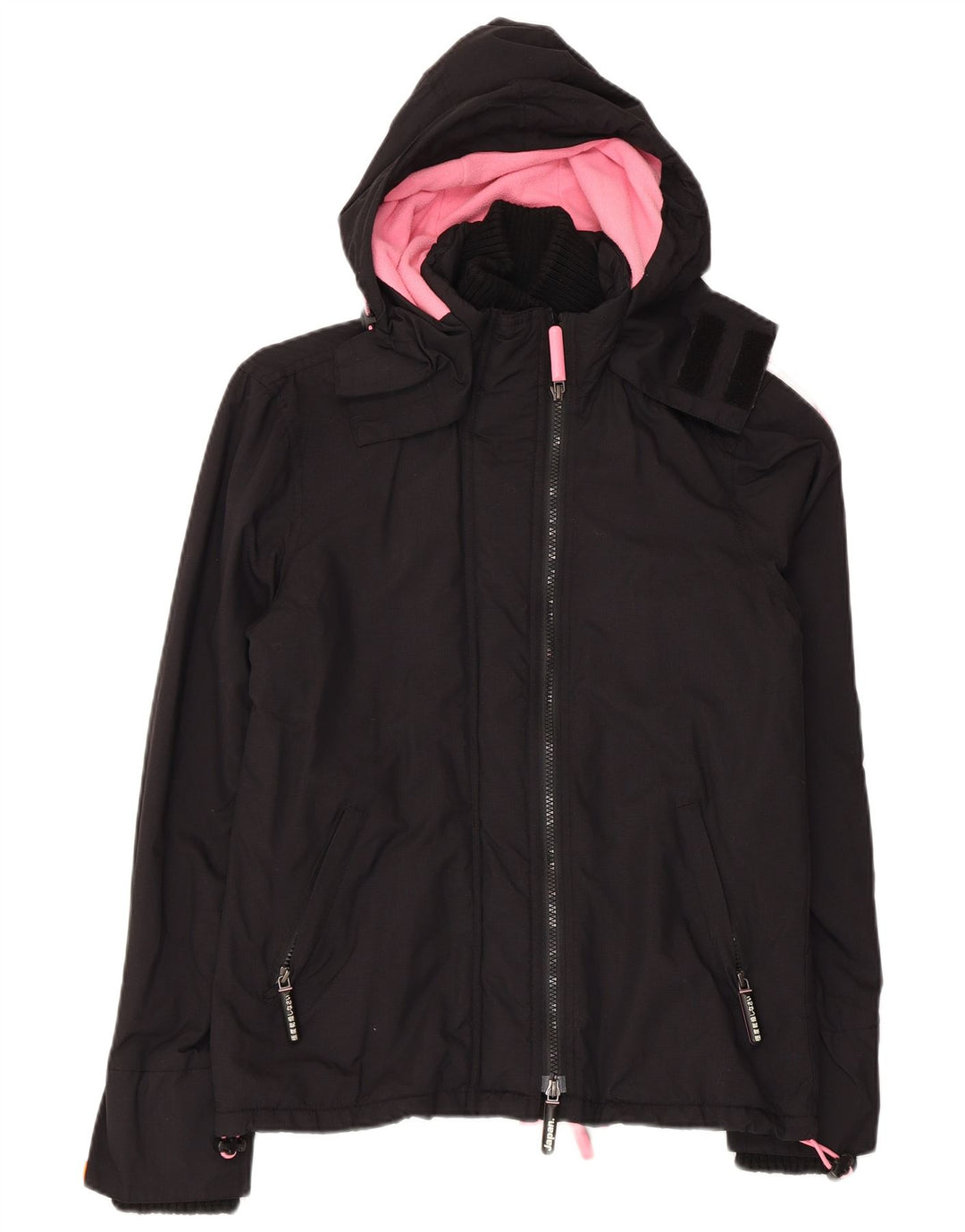 SUPERDRY Womens Windcheater Hooded Windbreaker Jacket UK 12 Medium Black
