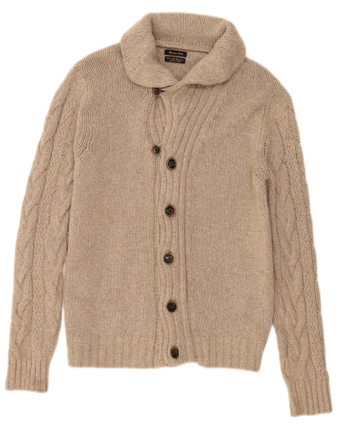 Męski sweter rozpinany Massimo Dutti, duży, beżowy, wełniany