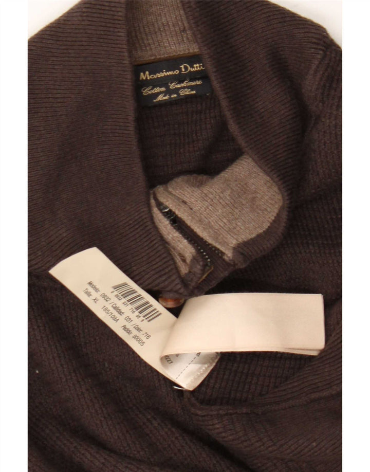 Męski sweter zapinany na zamek Massimo Dutti XL, brązowy, bawełniany