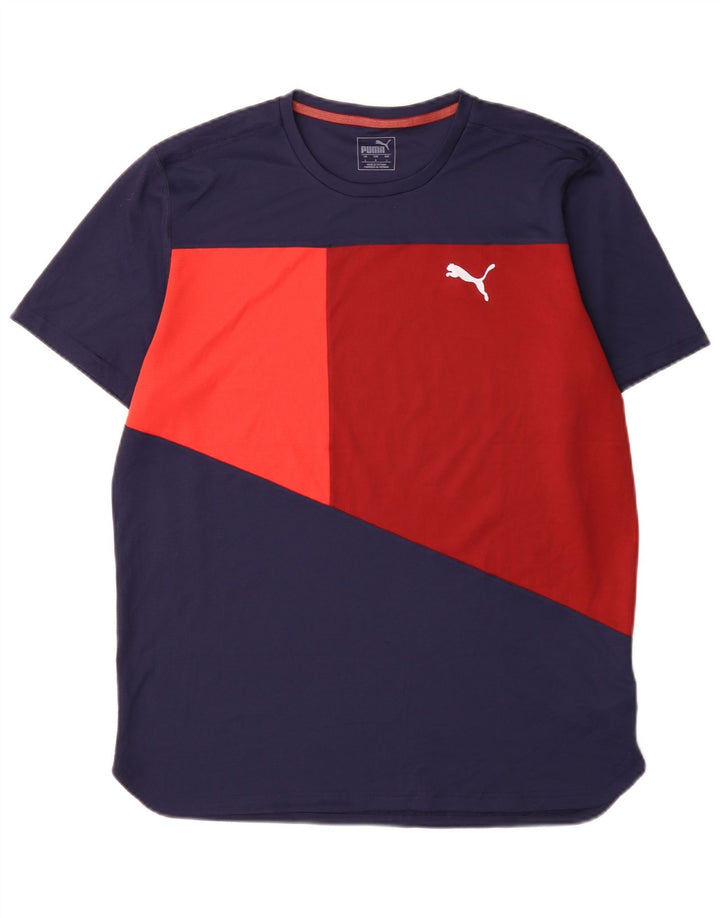 Męska koszulka Puma Top, duża, granatowa, z blokami kolorów, poliestrowa