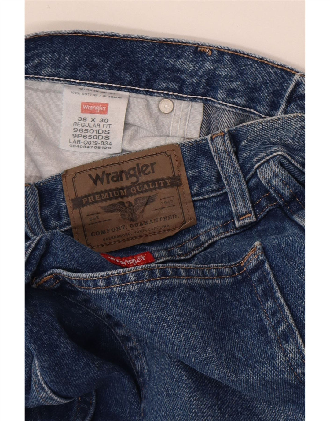 Męskie dżinsy Wrangler o prostym kroju W38 L30, niebieska bawełna