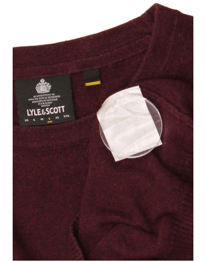 Męski sweter z okrągłym dekoltem LYLE & SCOTT, duży, bordowy, bawełniany