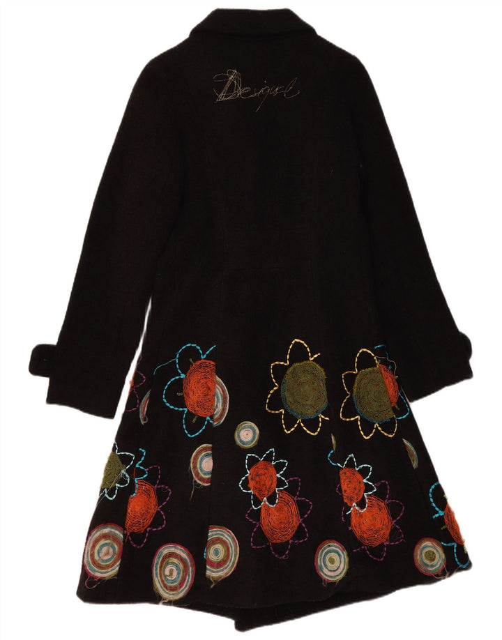 Desigual damski płaszcz graficzny EU 38 średni czarny w kwiaty