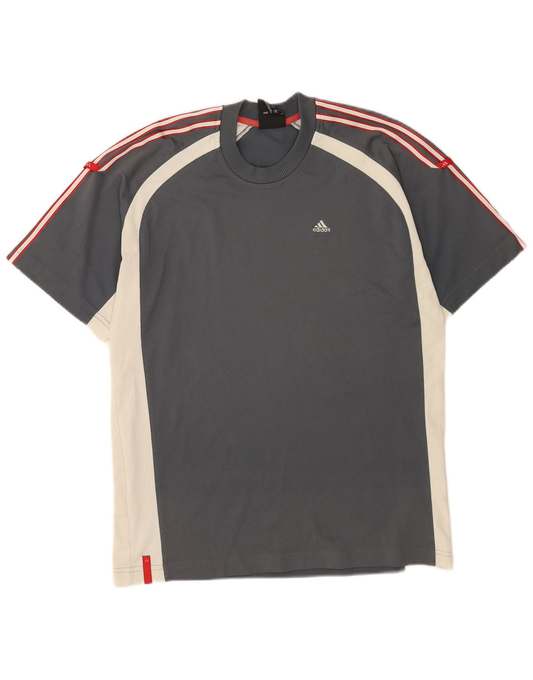 Adidas Męski T-shirt Top Mały Szary Poliester z blokami kolorów